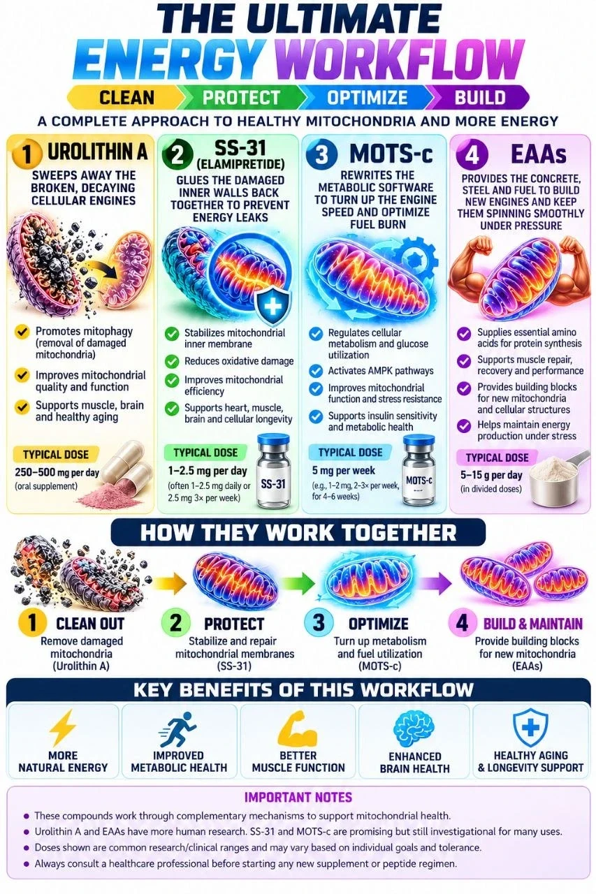 Urolithin A, SS-31, MOTS-c and EAAs energy workflow