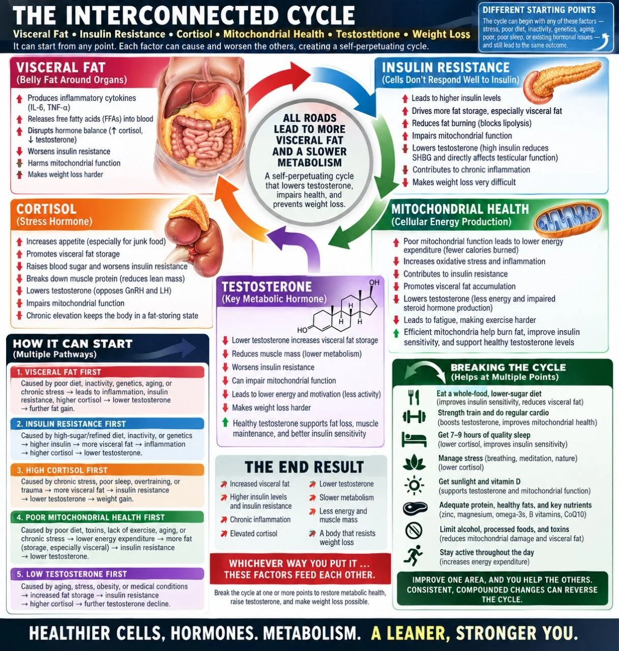 The Interconnected Cycle — Visceral Fat, Insulin, Cortisol, Testosterone