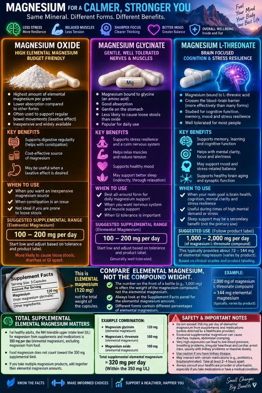 Magnesium oxide vs glycinate vs L-threonate