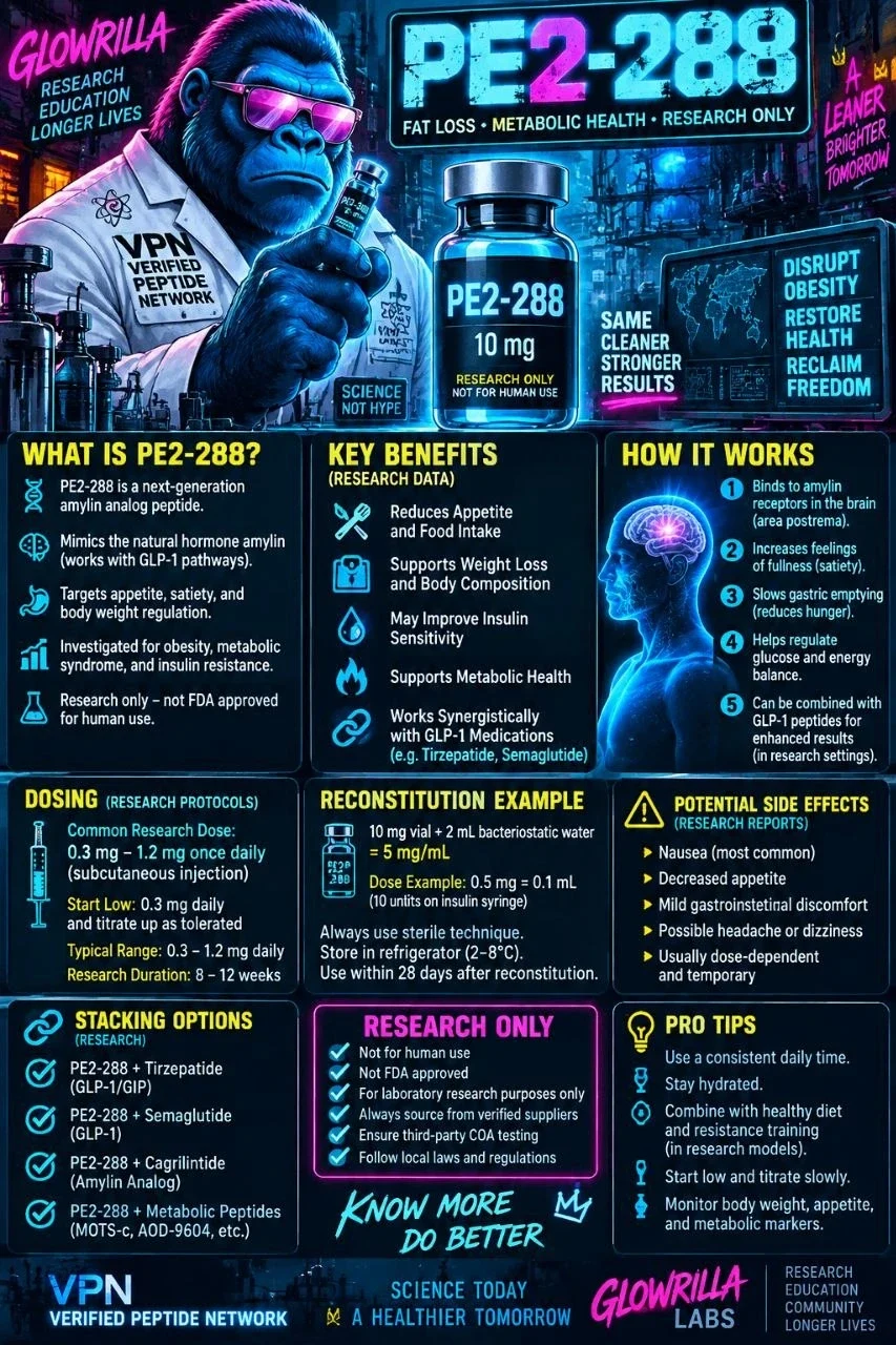PE2-288 research peptide infographic