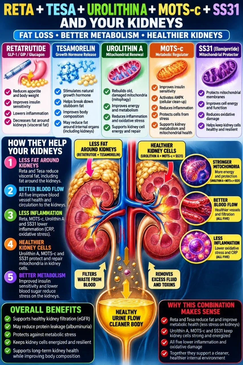 🫘 RETA + TESA + UROLITHIN A + MOTS-c + SS-31 AND YOUR KIDNEYS