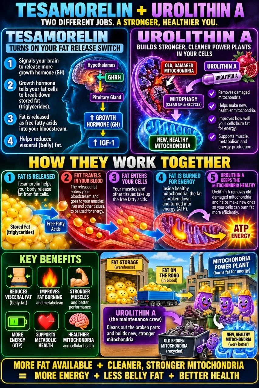 🔥 TESAMORELIN + UROLITHIN A — TWO DIFFERENT JOBS