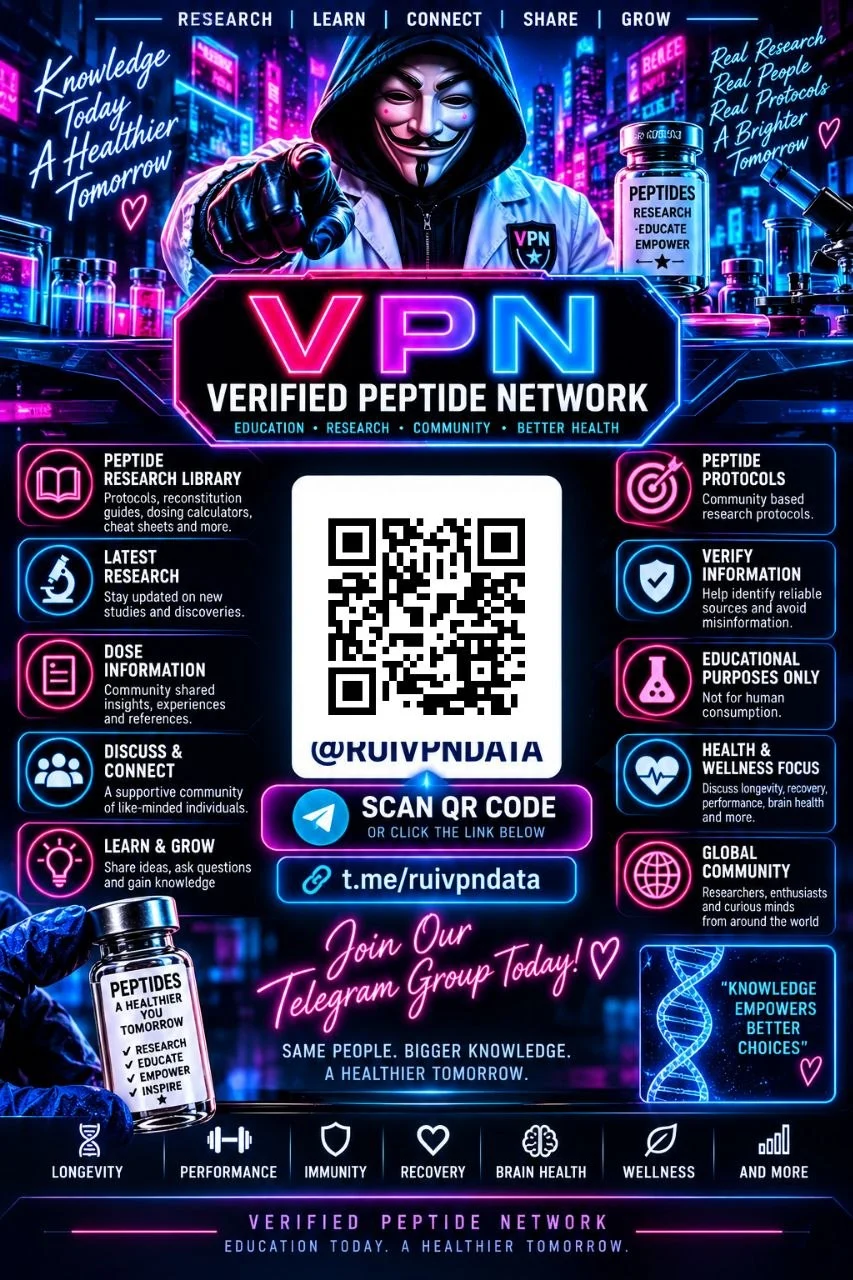 Verified Peptide Network Telegram flyer with QR code