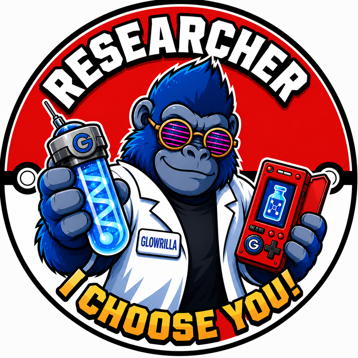 PokeMe-Dex mascot — Glowrilla the Researcher